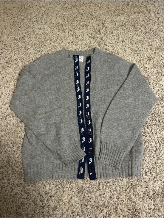preco Sweaters - PRECO Gray Cardigan with Navy Trim and Button Placket